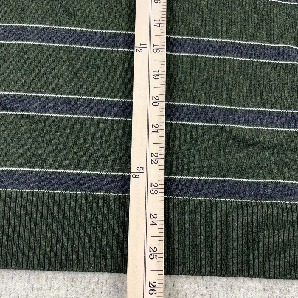 Tommy‎ Hilfiger Sweater Men Medium Olive Green Striped V Neck Lightweight Golf